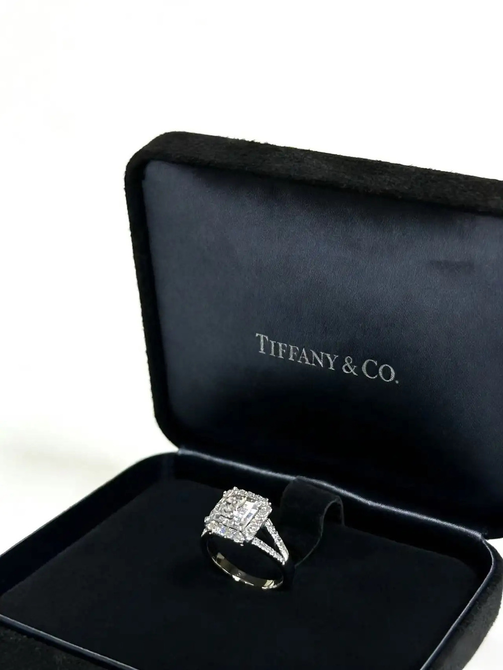 Tiffany & Co. Square Center Stone Double-Row Diamond Ring